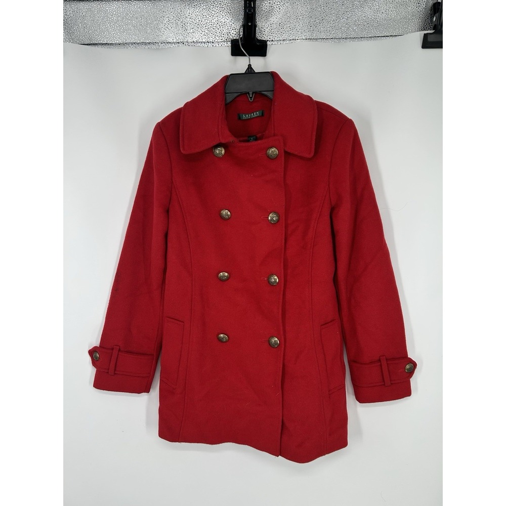 Lauren Ralph Lauren Wool Blend Double Breasted Pea Coat Collared Womens Size 8